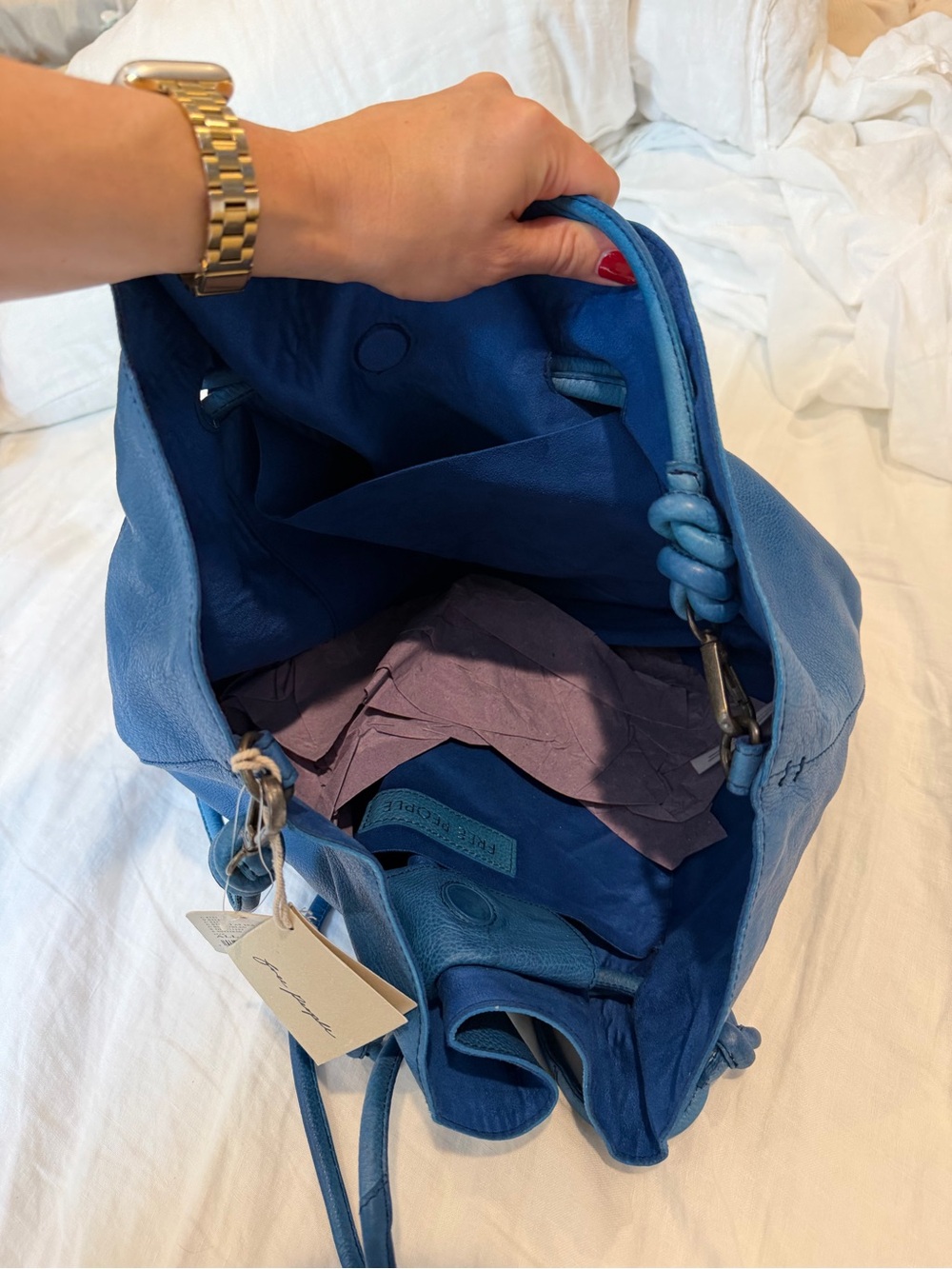 Free people blue leather Head Over Heels Tote - Picture 3 of 4